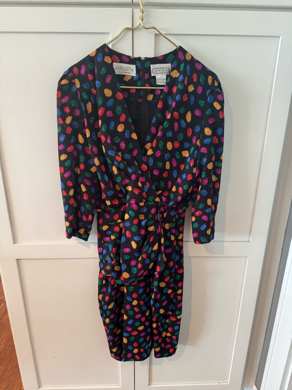 Vintage-Inspired Black Multi-Color Polka Wrap Dress